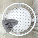 Husa saltea rotunda patut bebe copii cu elastic, Inimioare bej-gri (2)